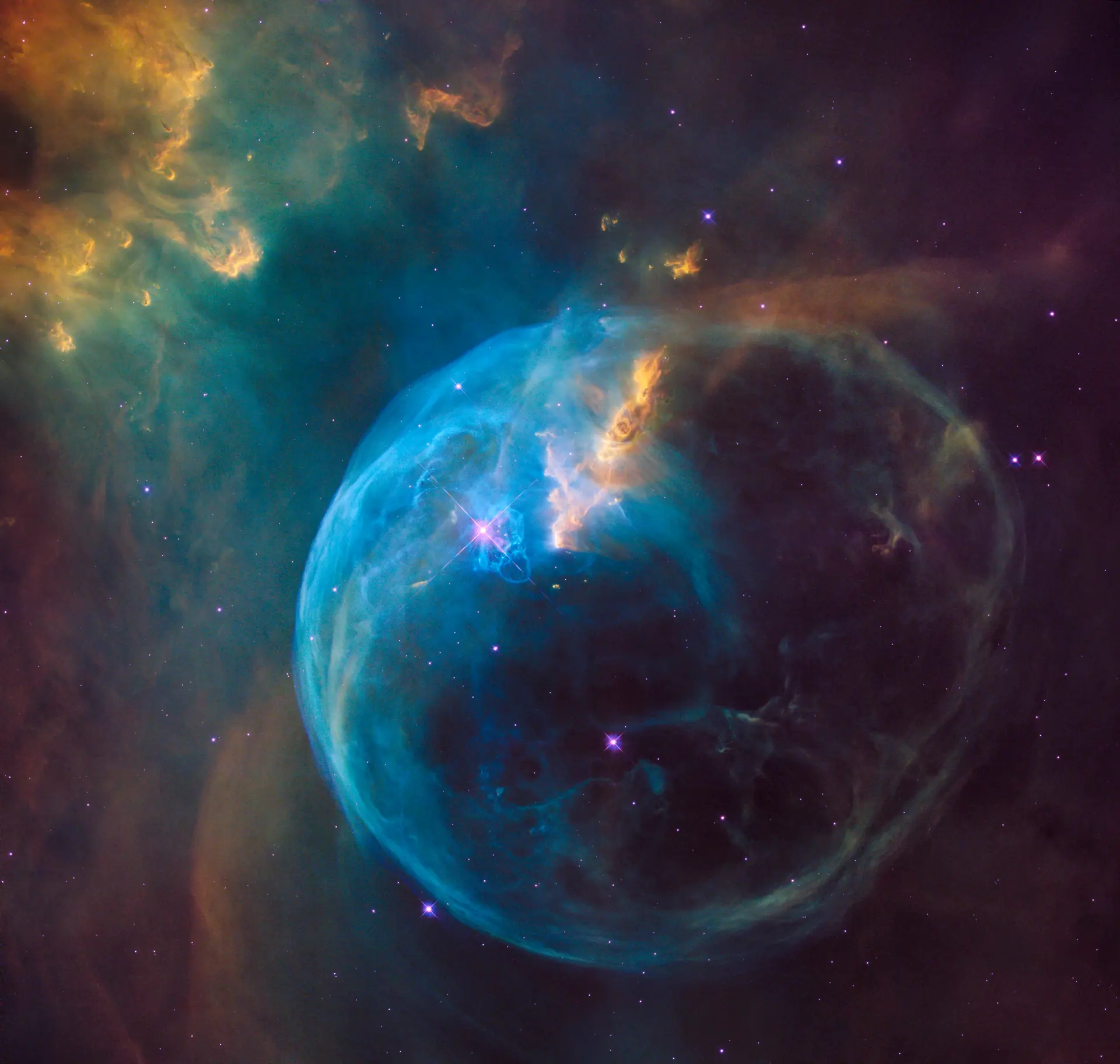 The Bubble Nebula. Credit: NASA, ESA, Hubble Heritage Team. CC BY 4.0. The Bubble Nebula, a glowing shell of gas blown by a massive star