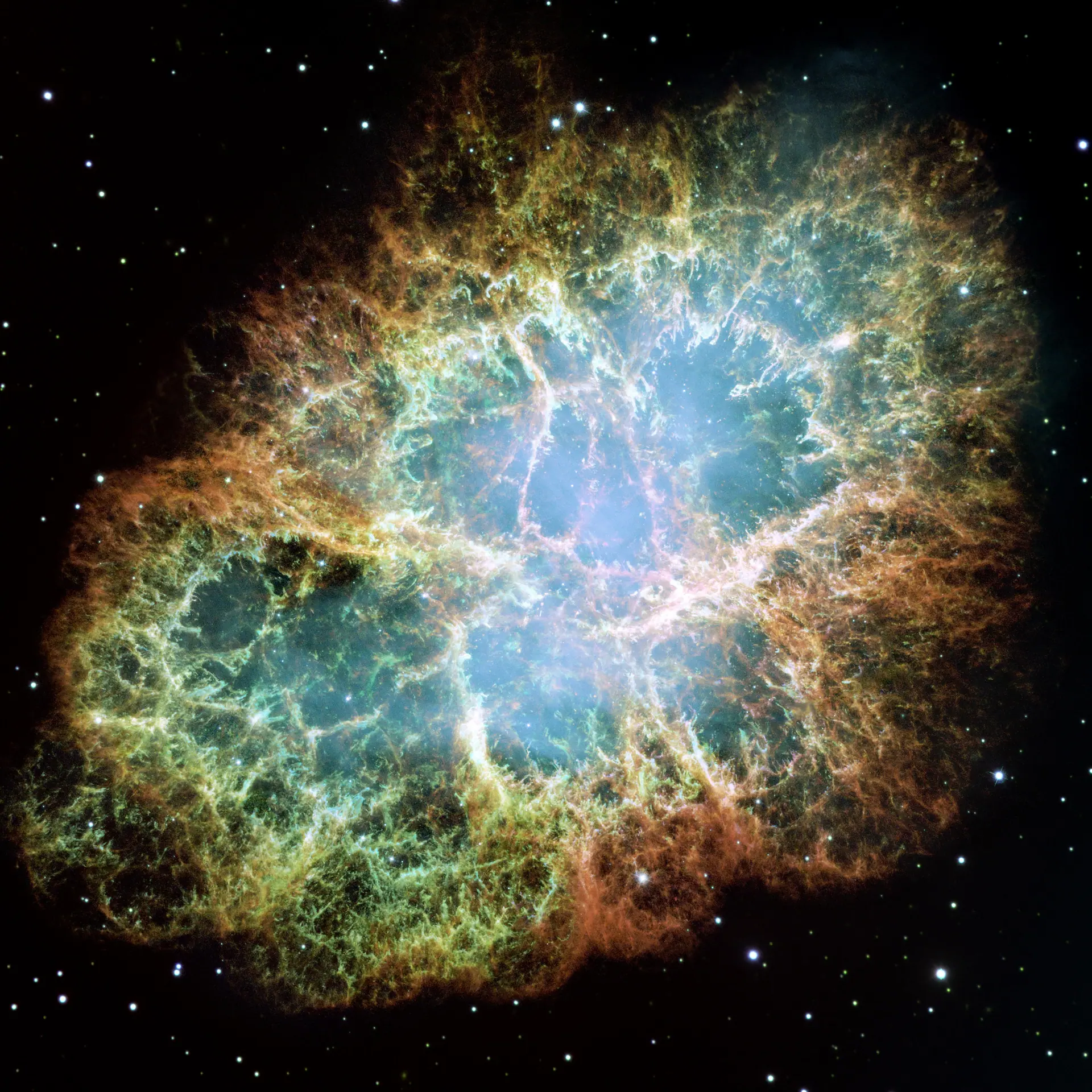 Most Detailed Image of the Crab Nebula. Credit: NASA/ESA/JPL/Arizona State Univ.. NASA media guidelines (public domain). The Crab Nebula, an exploded star with a web of glowing filaments